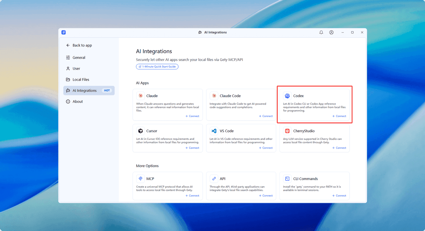 OpenAI Codex integration in Gety