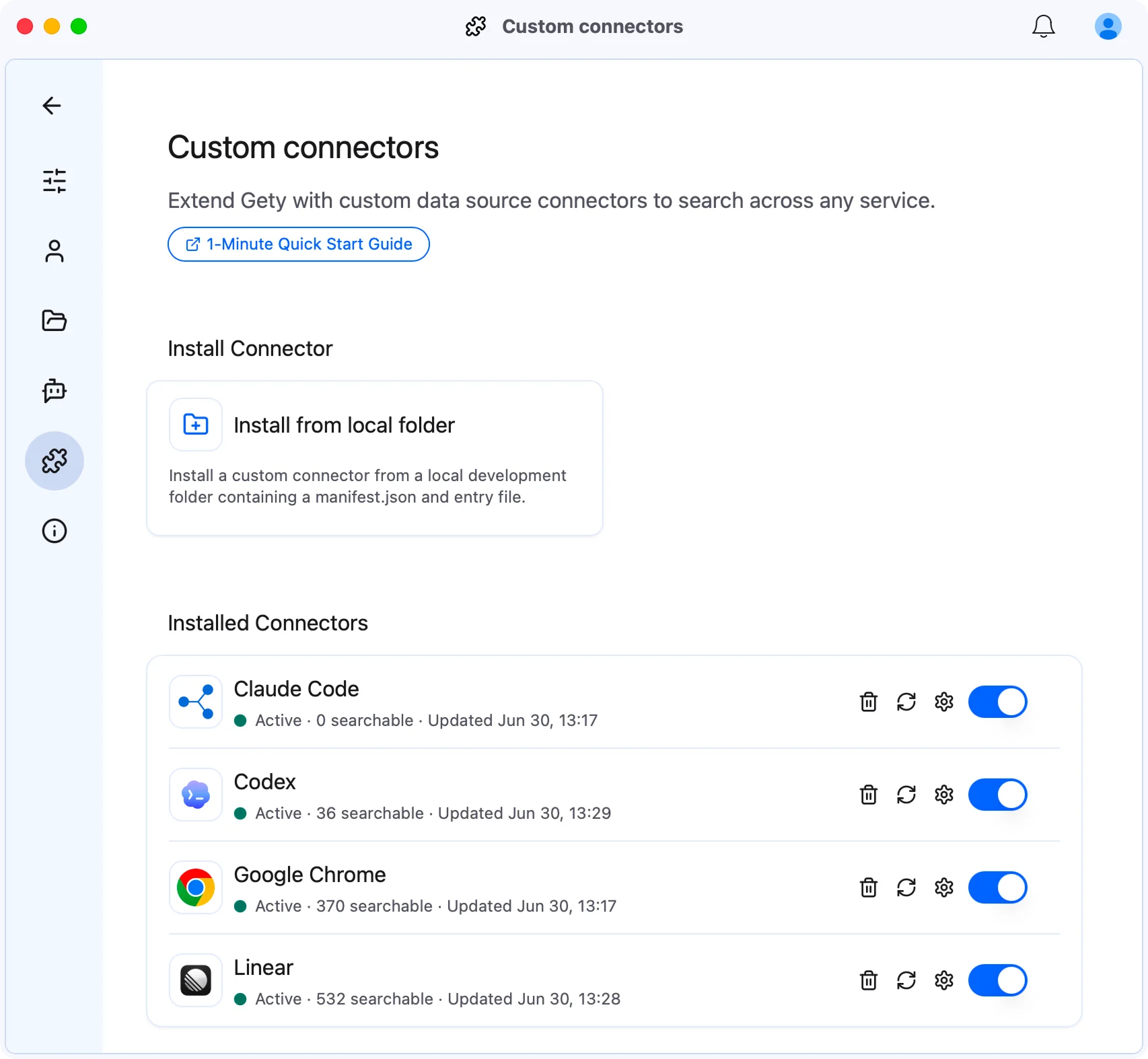 Install and manage connectors in Gety