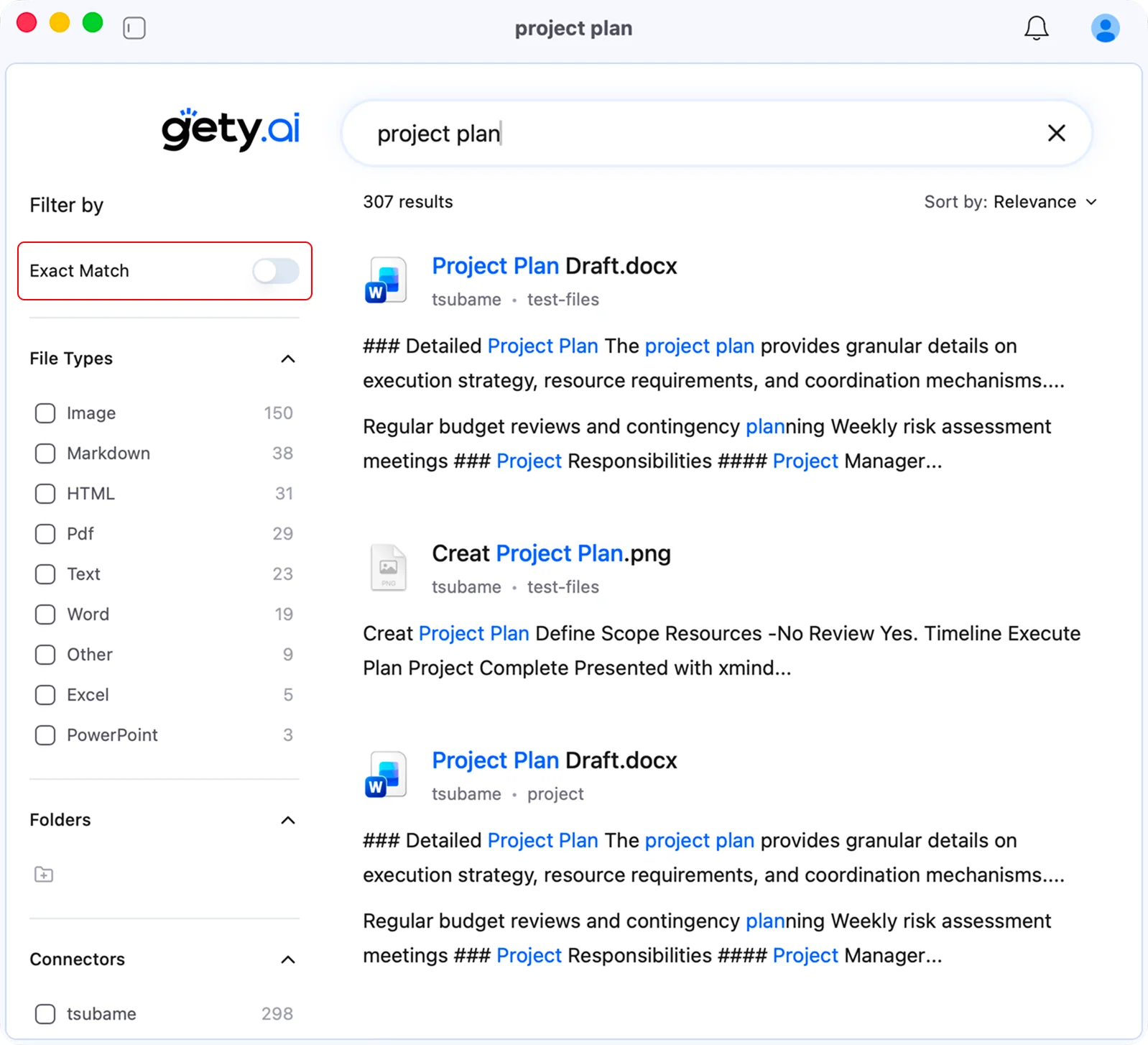 Exact match toggle in search