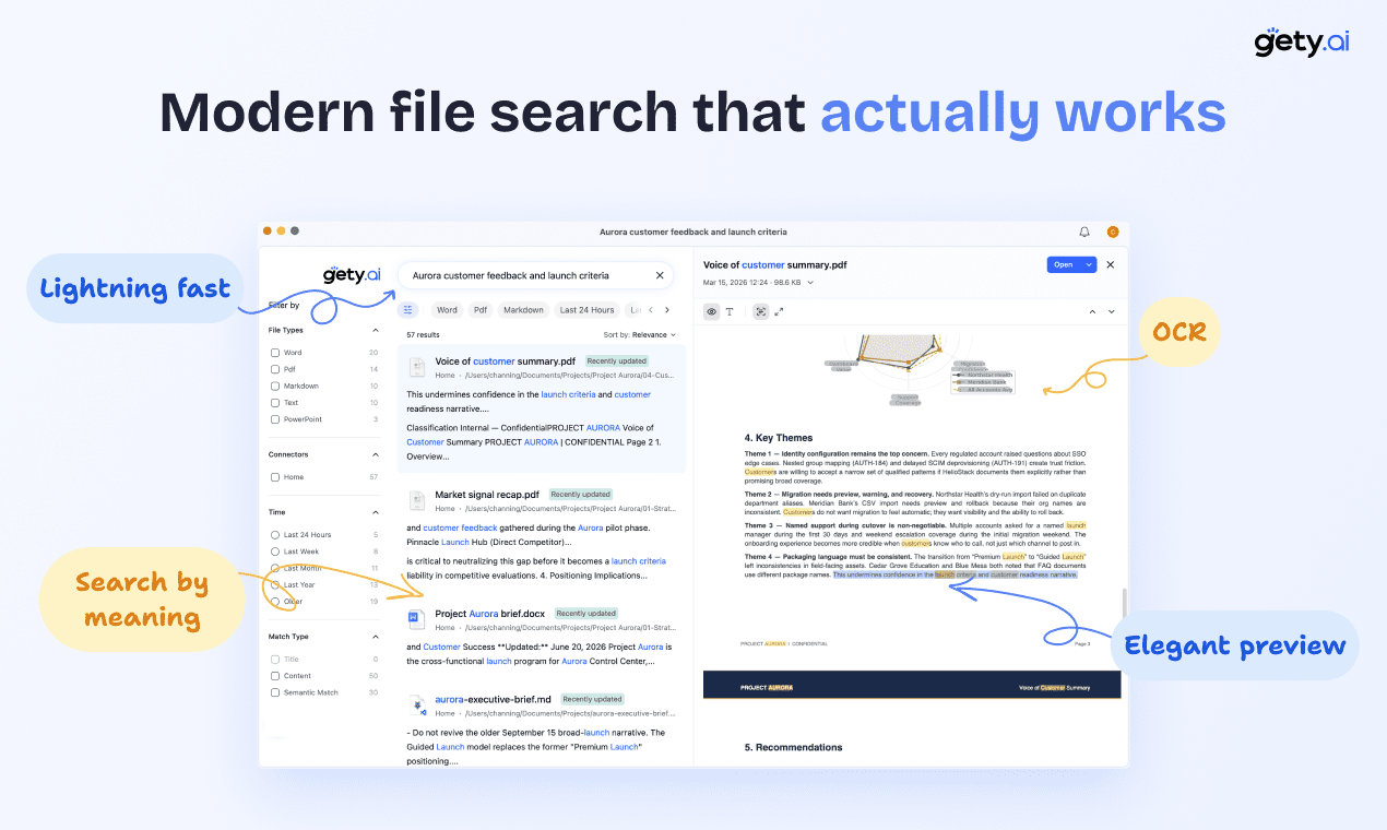 Gety modern file search with OCR, semantic search, and document previews