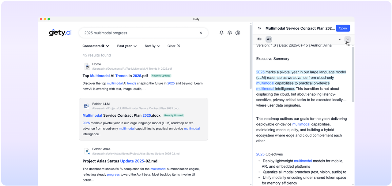 Gety file search interface